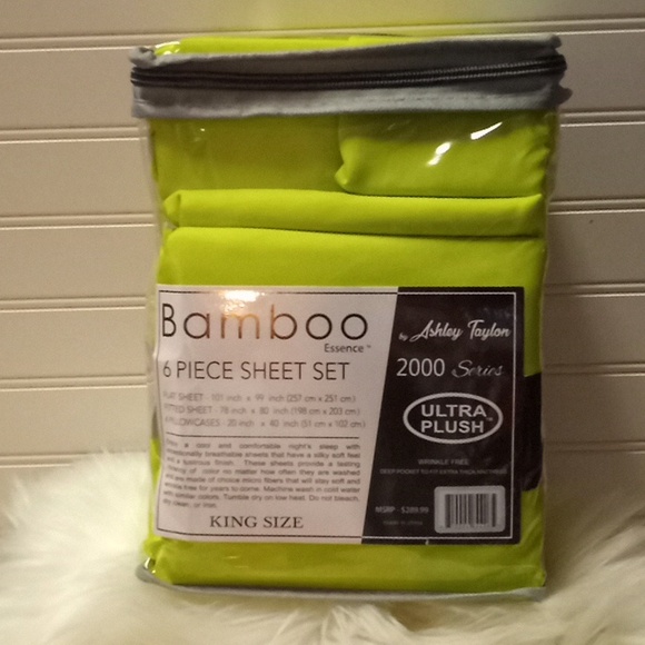 Bamboo Essence King Size  Lime Green-  6 Piece Sheet Set - Picture 4 of 10